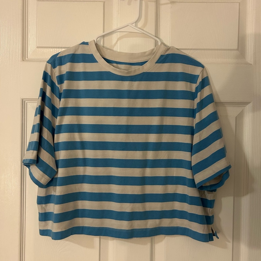 a new day Blue and White Striped Short Sleeve Tee